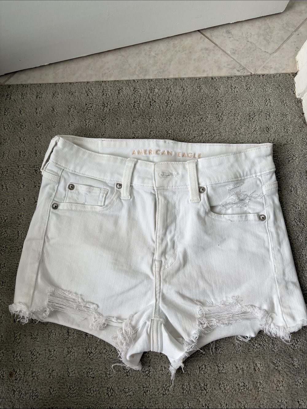 American Eagle Outfitters White Distressed Cutoff Jean Shorts